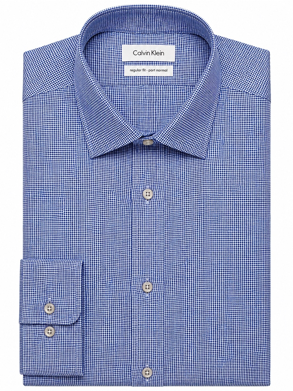 Calvin Klein Men’s Blue Micro-Check Dress Shirt - Spread Collar